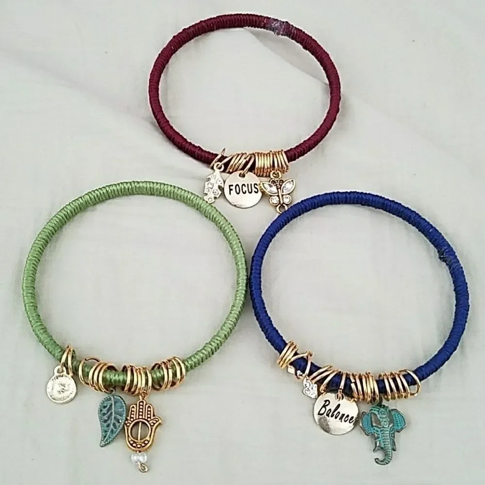 Boho Chic Handwrapped Bangle Bracelet Set of 3 Bohemian Jewelry Gift